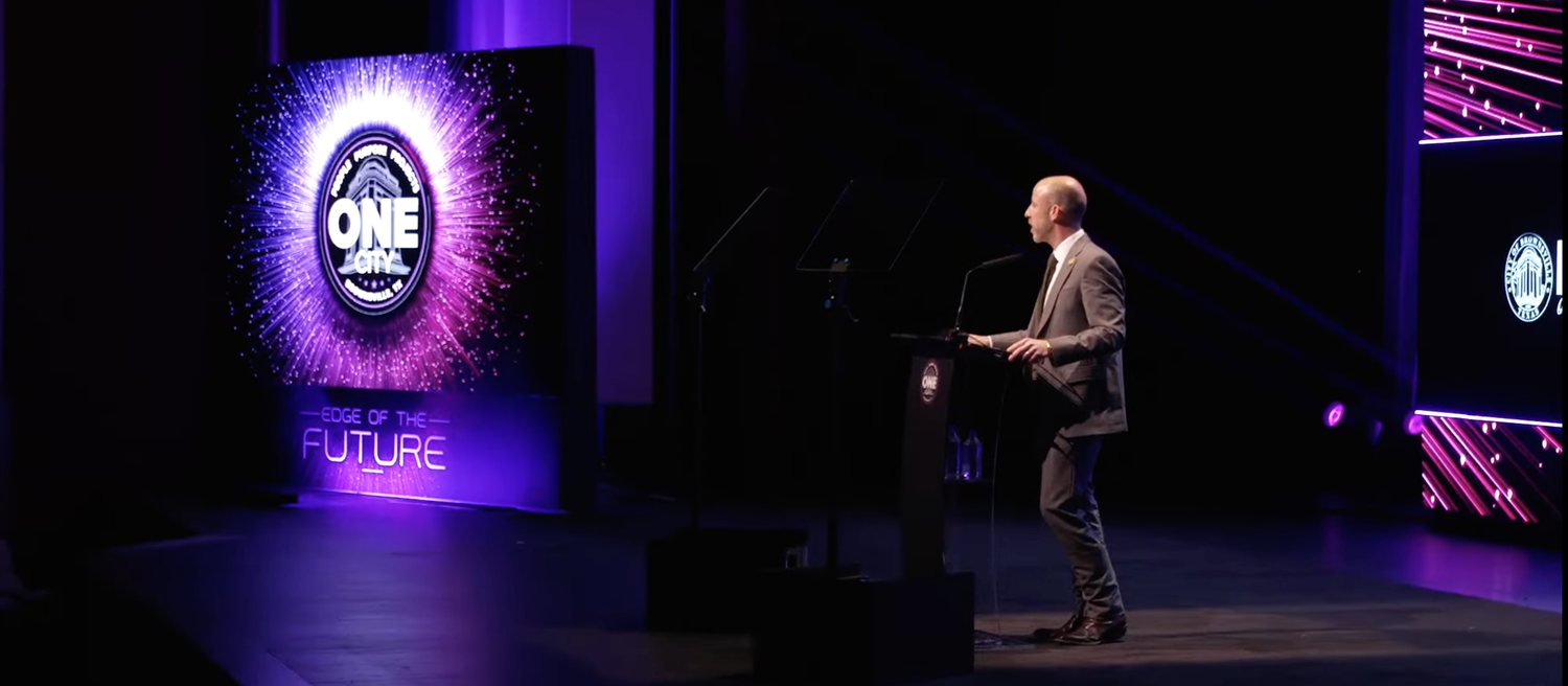 A civic address produced as a live broadcast